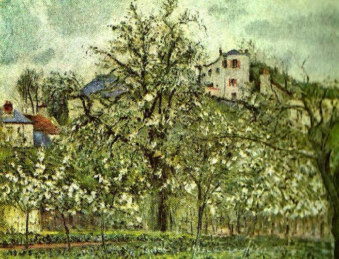 Camille Pissarro handelstradgard med blommande trad France oil painting art